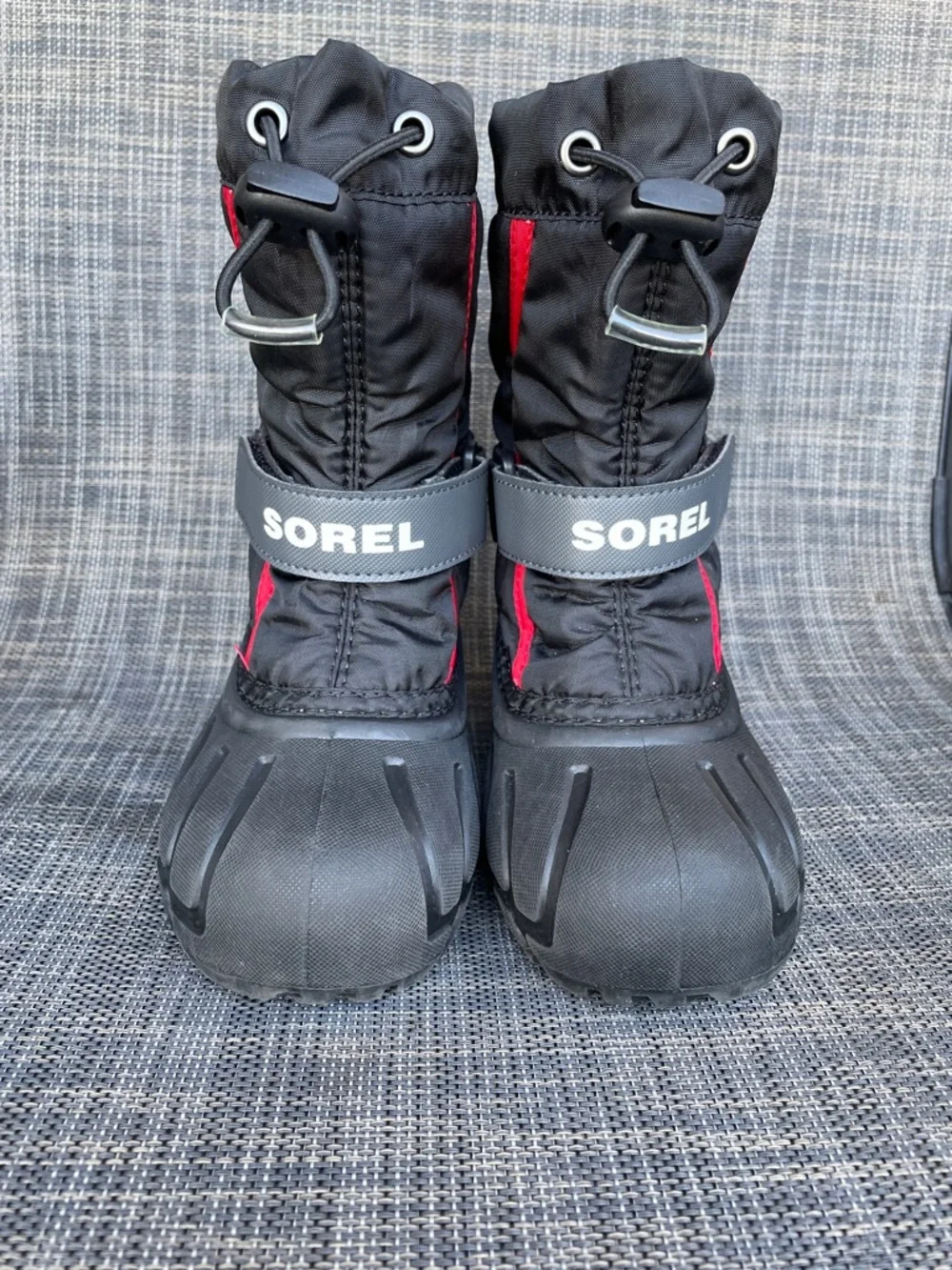 Sorel Kids' Flurry Snow Boots Waterproof Black Red Winter Insulated Shoes s 10